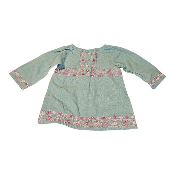 Minnie Minor Baby Tunic, Almost Mint Green with Metallic Embroidery, 6-9 Months - Picture 1 of 6